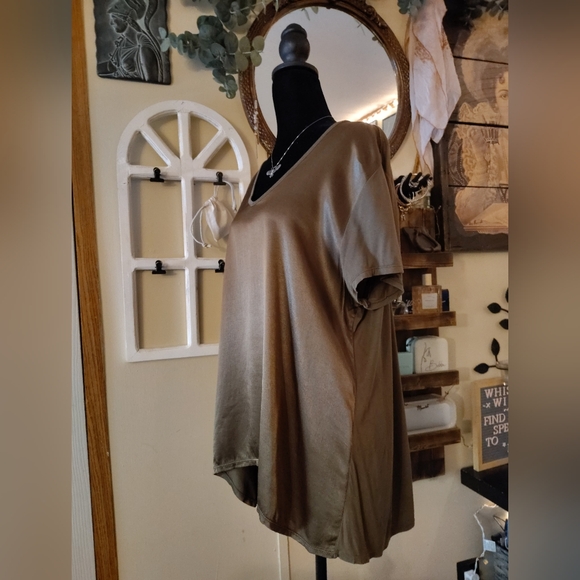 XCVI Olive Green Asymmetrical Short Sleeve T-Shirt - Picture 5 of 6